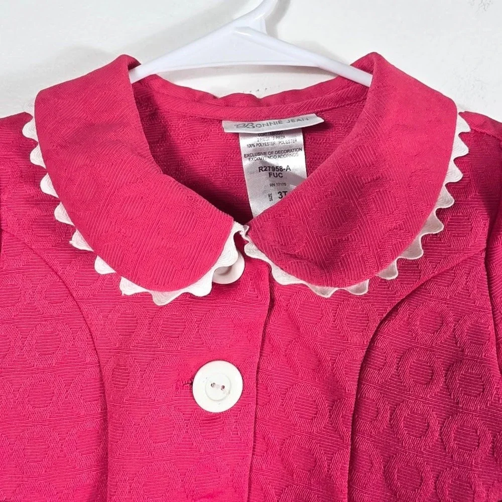 Bonnie Jean‎ Girls Pink Textured Button Front Coat Dress with Bow Size 3T